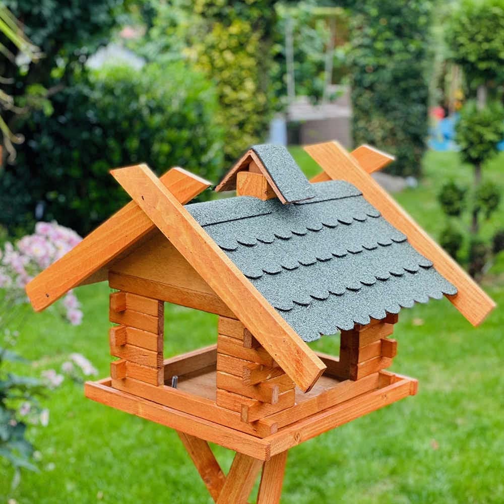 Mangiatoia rettangolare per uccelli, in legno, colore marrone/verde