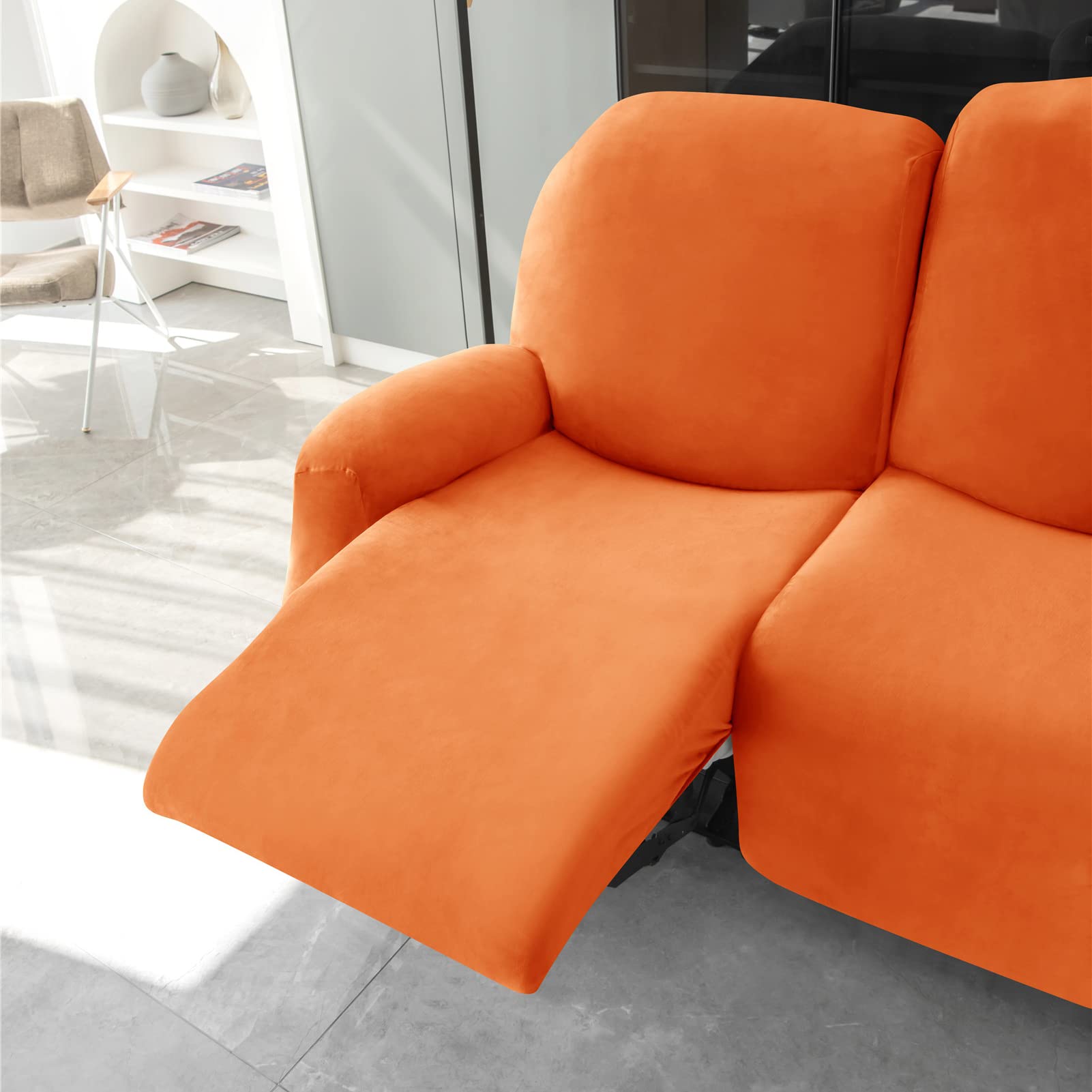 Funda de Terciopelo for sillón Relax de 2 plazas, Funda elástica for sillón reclinable, 6 Piezas,sofá, sofá, Protector de Muebles Sala de Estar(Orange)