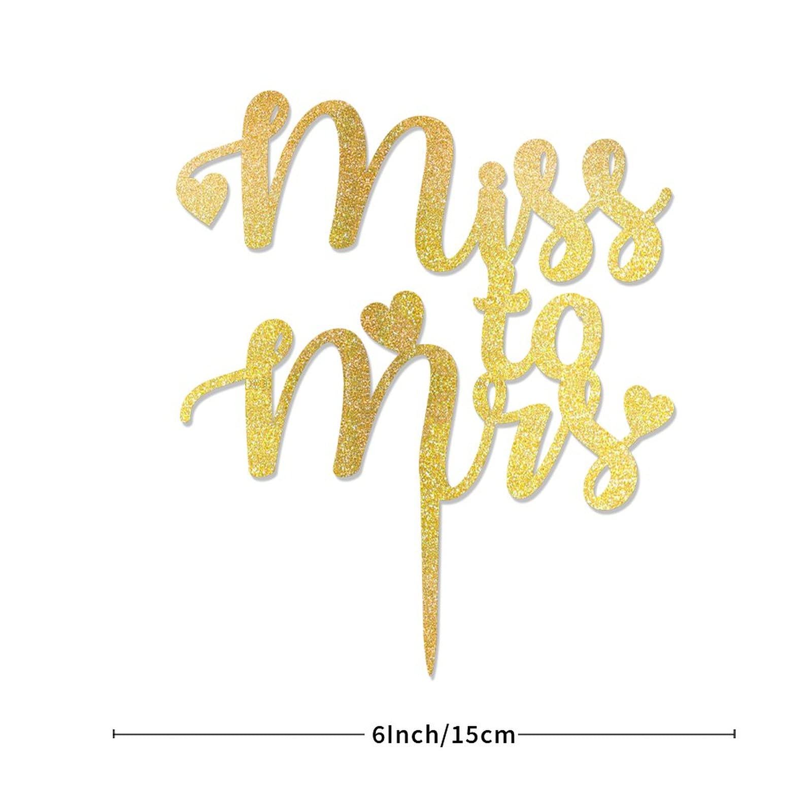 Miss To Mrs Kuchendekoration – Doppelseitiger Roségold-Glitzer, Ca. 16,5 X 14,7 Cm, Für Hochzeitskuchen