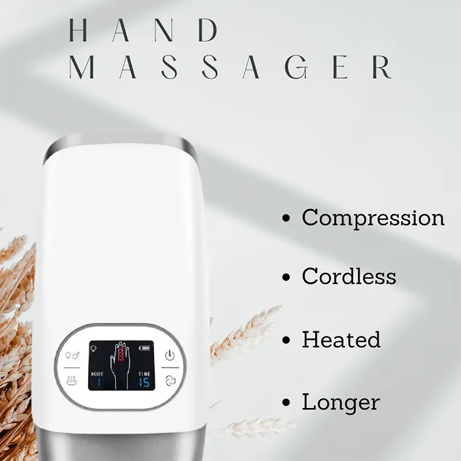 ERICAT Masajeador De Manos Eléctrico, Máquina De Masaje De Manos Inalámbrica con Pantalla LCD, 2 Modos Y 3 Intensidades De Masaje, Apagado Programado De 15 Minutos, para Aliviar El Dolor De Muñeca