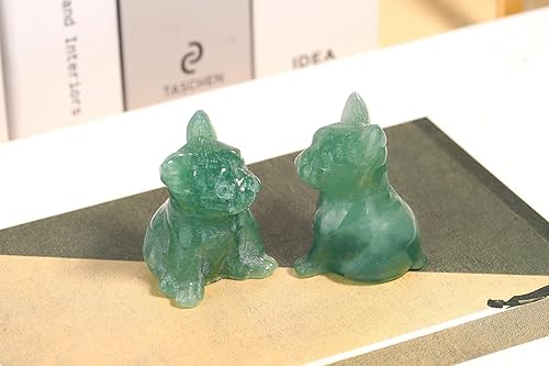 Miniatura 10 de QINJIEJIE Figura de cristal de bulldog francés de cuarzo rosa, estatua de perro tallada, piedra preciosa natural, escultura francés, decoración