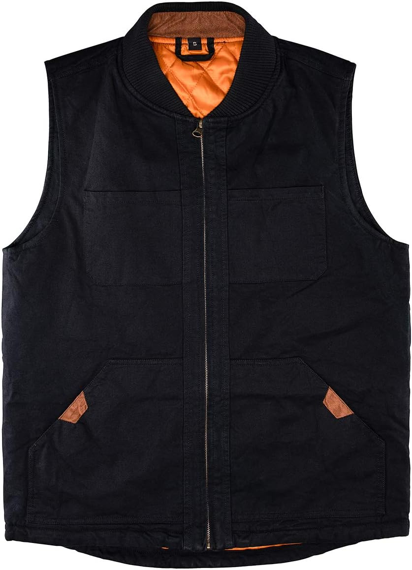 Lisskolo Men's Quilted Lined Vest Washed Canvas Winter Warm Outdoor Hunting Work Utility Travel Vest Jacket - Image 2