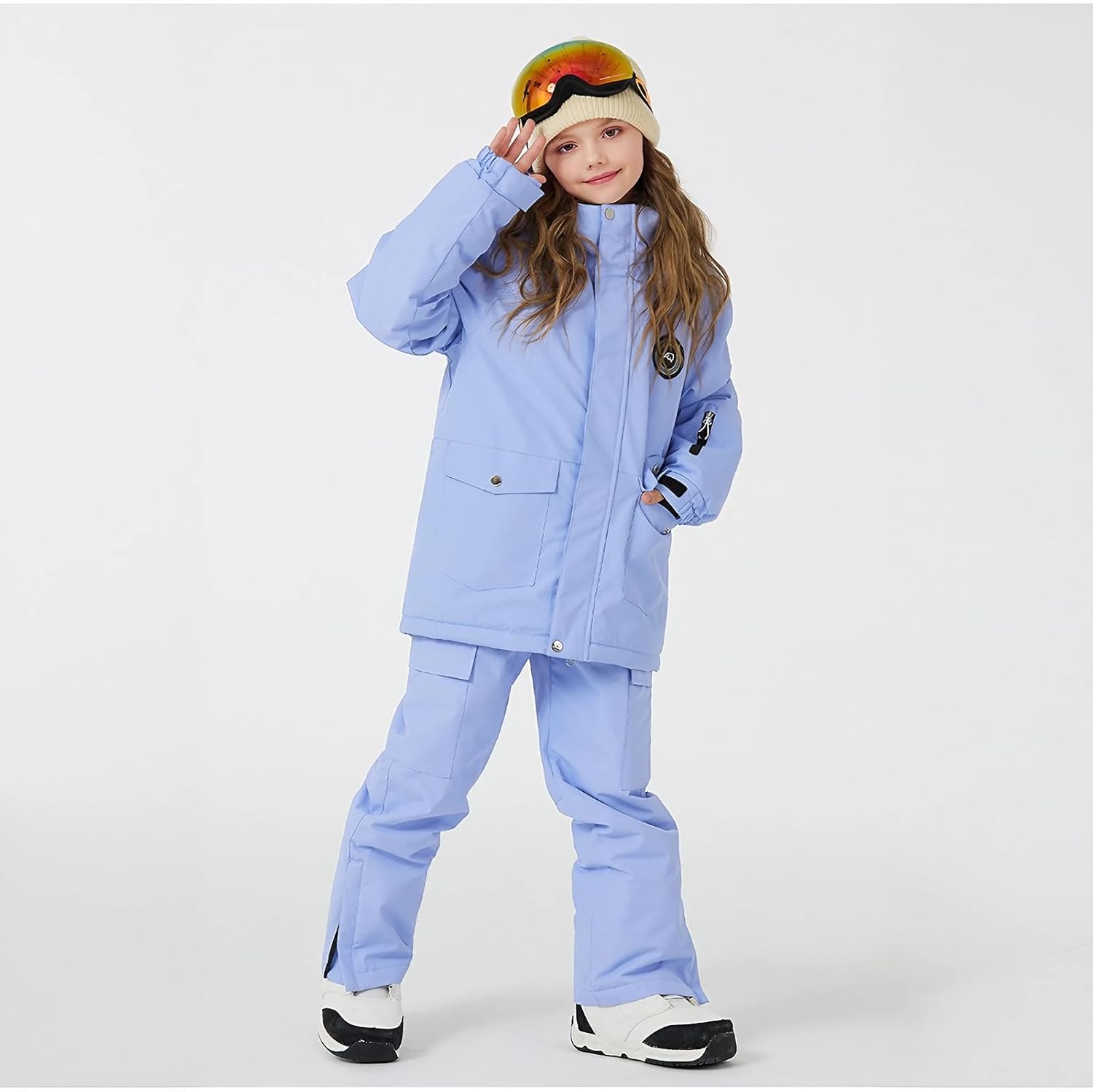 [OUBINEWER] キッズ スキーウェア 上下セット 女の子 男の子 子供用 防寒 防風 防水 通気性 防雪スカート付き おしゃ