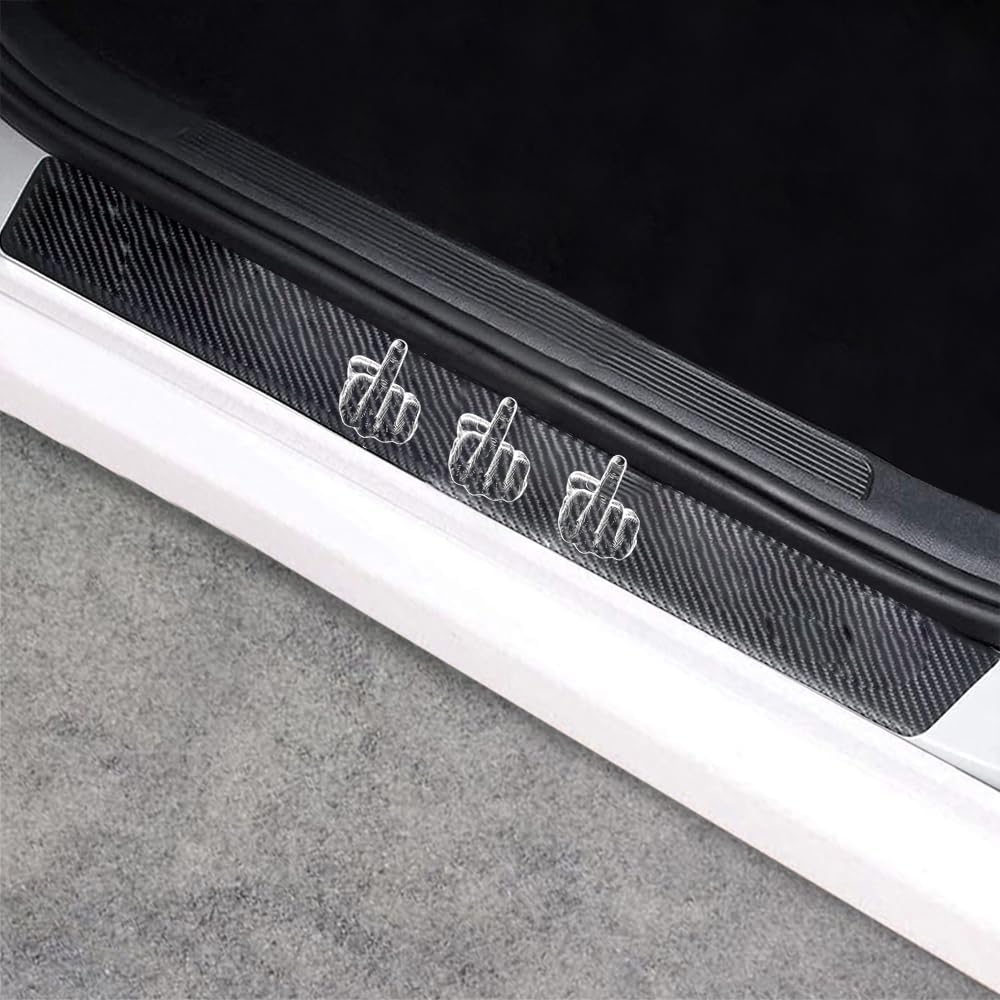 Universal Car Door Sill Protectors Blessed Car Accessories 4Pcs Carbon Fiber Vinyl Threshold Decorative Scuff Plate,Anti-Scratch, Anti-Dirty, Waterproof
