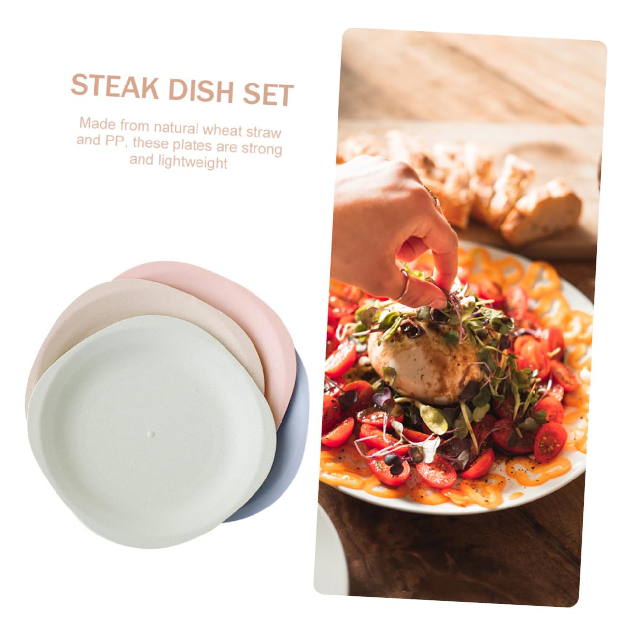 MUCKLILY 4Pcs Wheat Straw Steak Plates Multi Color Snack Serving Dishes Easy to Clean Home Restaurant Seasoning Plates for Dried Fruits Appetizers