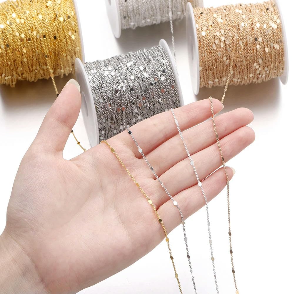 10 Meter Paillettenkette Aus Kupfer – Gold, Silber Oder Roségold, Ideal Für Schmuckherstellung, Armband Und DIY-Projekte