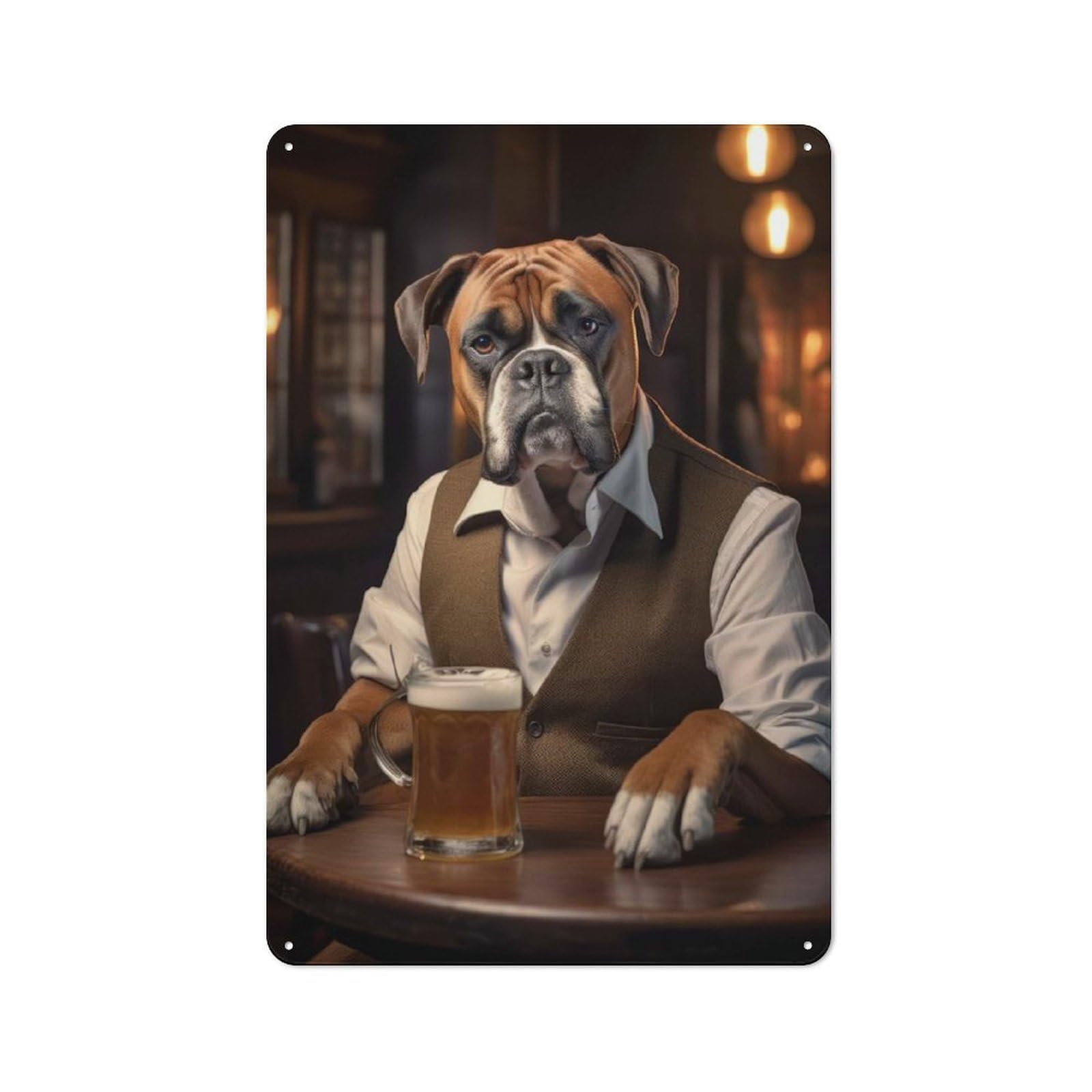 Junmoney Boxer Dog In The Pub Tin Wall Plaque 30X20cm With For Living Room Or Hallway, A Decorative Christmas Gift For Hallway Decor Fans