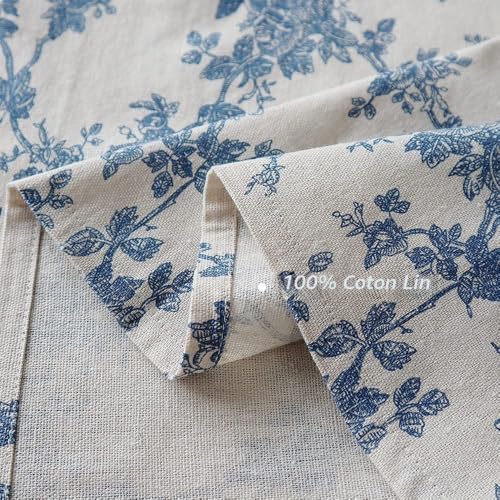 Nappe fleurie bleu lin de coton rectangulaire nappe style fermier - 6