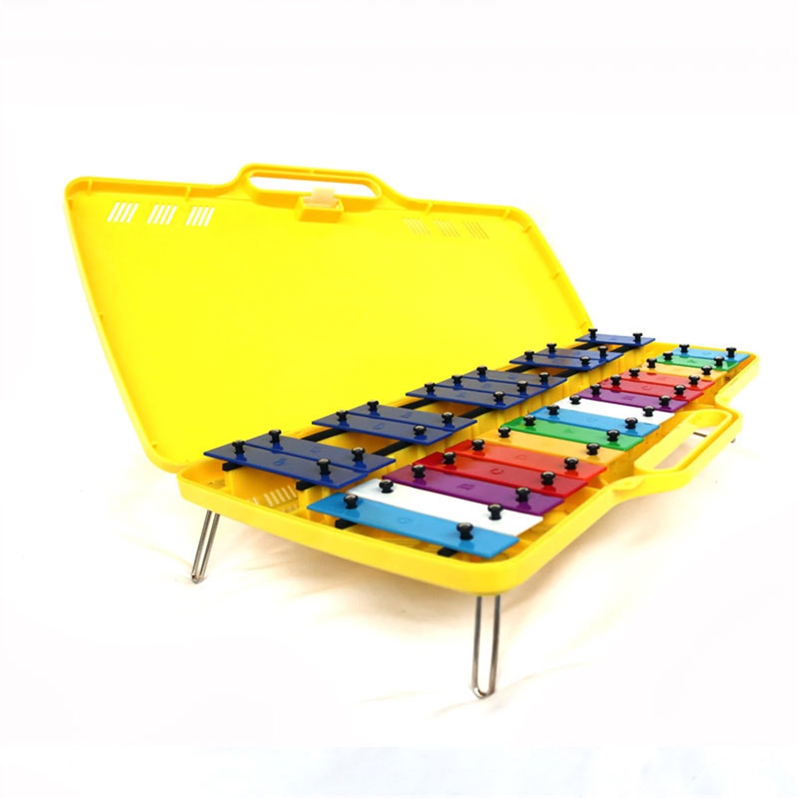 Glockenspiel Strumento a percussione glockenspiel con scatola esterna in plastica gialla, tavola armonica in metallo da 25 toni