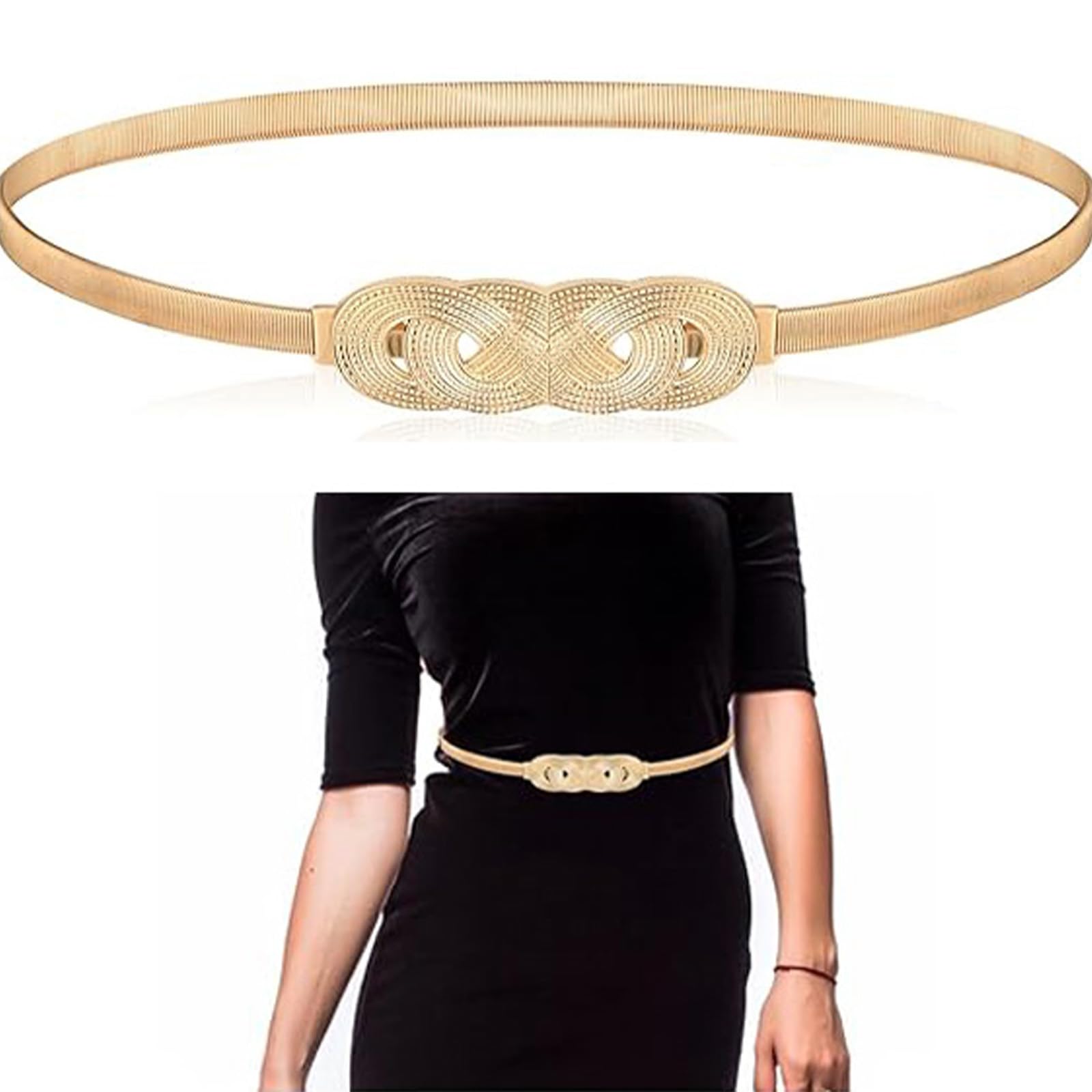 starfa lab Womens Metal Corset Belt Stretch Elastic Skinny Gold Belt Women Belts for Dress