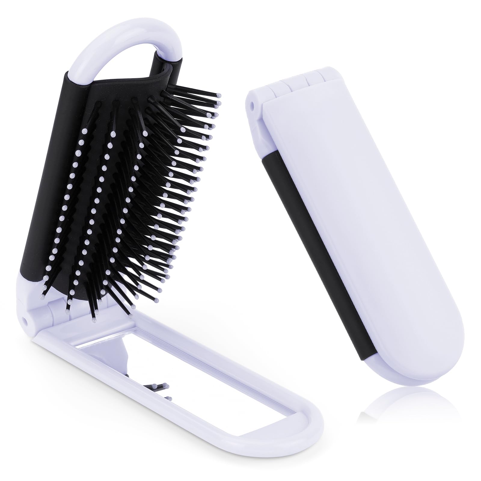 OSDUE Faltbare Reise Haarbürste, Reise Haar Bürste mit Spiegel Haarmassagekamm Tragbare kompakte Haarbürste Mini Taschen Haarkamm Klappkamm für Damen Herren Frauen, Weiß