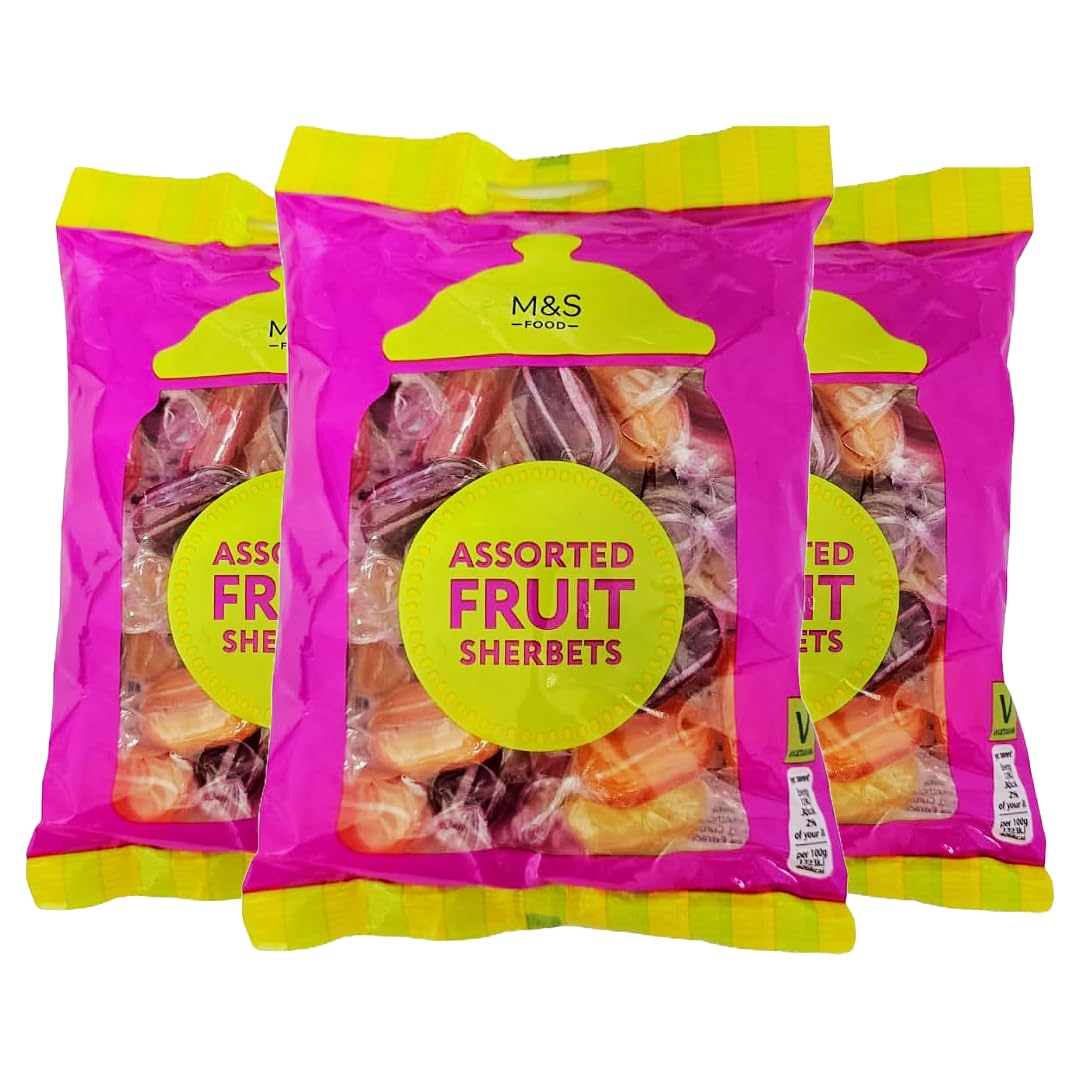 M&S Assorted Fruit Flavour Sherbets Candy 225g, 3 Pack, Fruity Sweets, Vegetarian, Made in UK