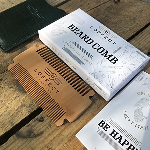 Beard comb for men POCKET comb MUSTACHES comb Wood beard comb SET Wooden mens beard comb Black hair mens combs Dual Bristle Widths ANTI-Static LEATHER case No Curls &Tangles Gift CARD Best deal