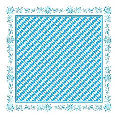 Sovie HORECA Tischdecke Bavaria 80 x 80 cm, 20 Stück, Linclass® Airlaid, Design: Blau-Weißes Rautenmuster mit Ornamentbordüre – Einweg-Tischdecken für Oktoberfest & Events