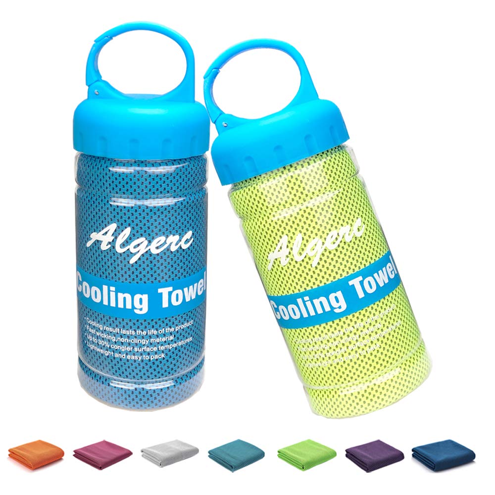 Photo 1 of * SEE NOTES * Cooling Towel – Instant Cooling for Running Workout Sweat Gym Sports Beach Yoga Golf Tennis Camping, Bandana Scarf Headband Wristband, Chill Super Soft and Breathable with Jars Container (2 Pack) Blue & Green&40"*12"