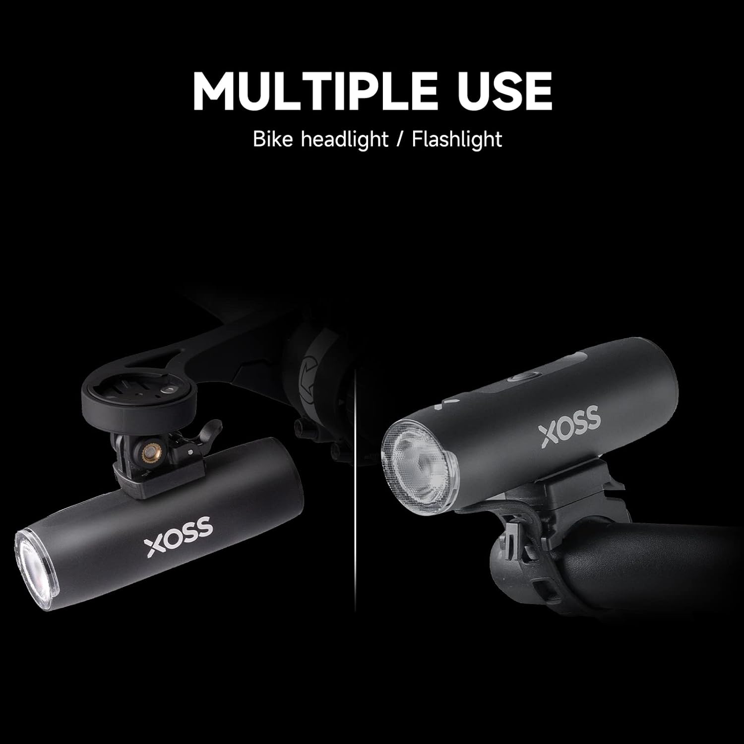 XOSS Bike Light for Night Riding, USB Rechargeable Bike Headlight with 5 Modes, Waterproof Cycling Light for Road, Mountain, Commuter Bikes, Bicycle Light Easy to Install