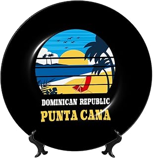 Decorative Ceramic Plate Punta Cana Dominican Republic Souvenir Round Decorative Plate with Vertical Stand for Table Accessory Decor Or Bedroom Living Room Bathroom