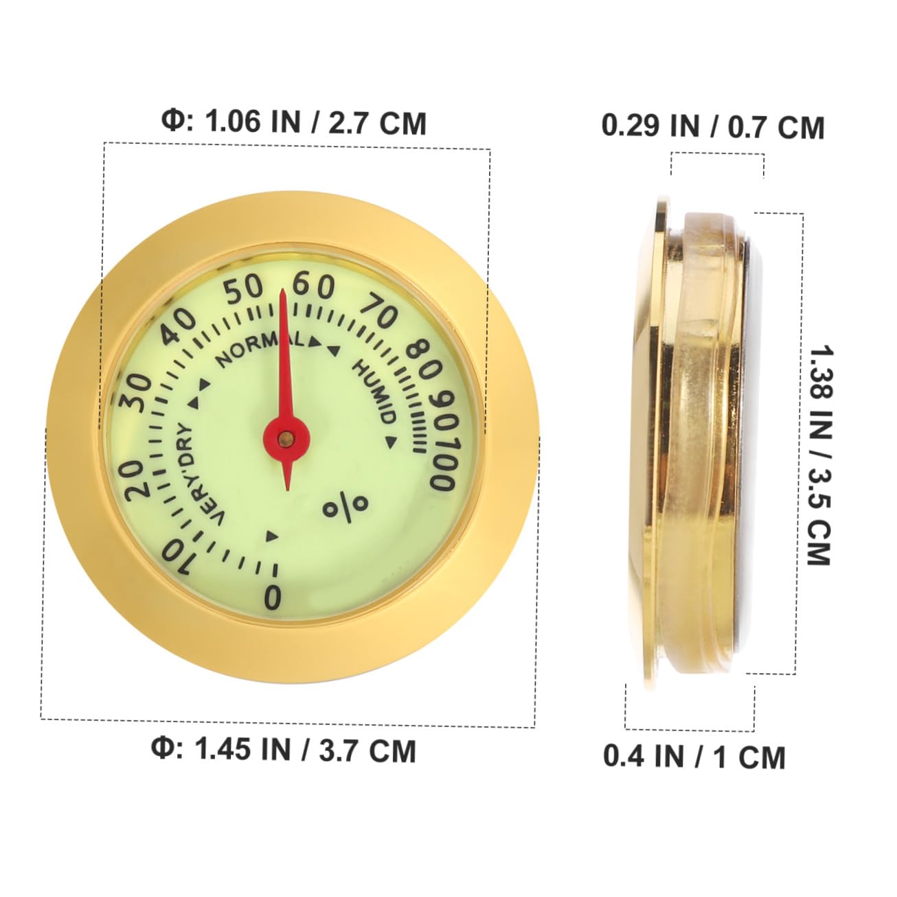 Small Round Analog Hygrometer for Cigar Humidor Box and Violin Case Mechanical High-Precision Humidity Gauge Lightweight Portable Tobacco Moisture