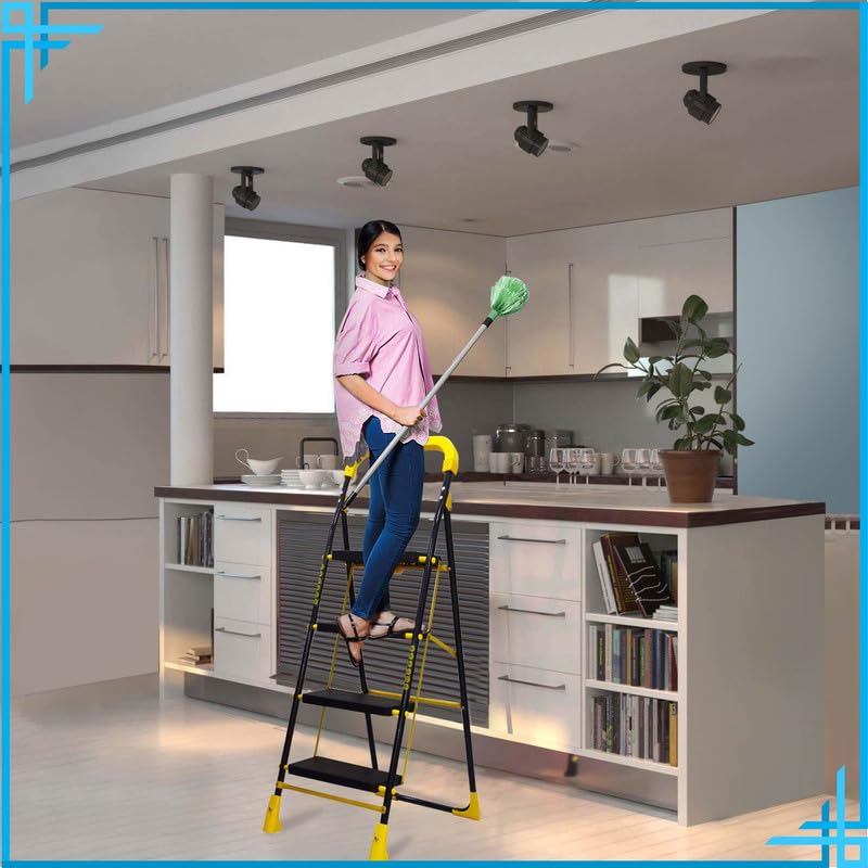 Image of TNT The Next Trend Cameo 4 Step Heavy Duty Foldable Step Ladder with Anti-Skid Shoes and Extra Strong Wide Steps (Yellow & Black)