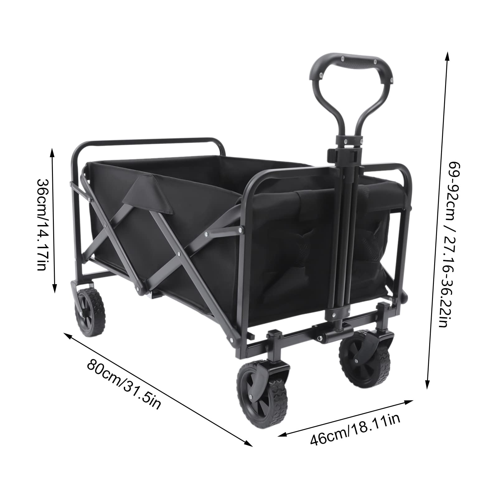 Bollerwagen Faltbarer Handwagen Oxford-Gewebe Transportwagen 67 * 46 * 36cm Strandwagen für Outdoor-Aktivitäten Strände & Gärten Tragfähigkeit 80kg Schwarz