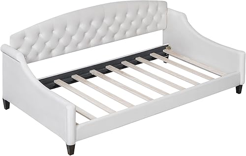 Miniatura 5 de Merax Sofá cama de lujo con botones capitoné de tamaño individual, marco tapizado para sofá cama individual, sofá cama para dormitorio, sala de