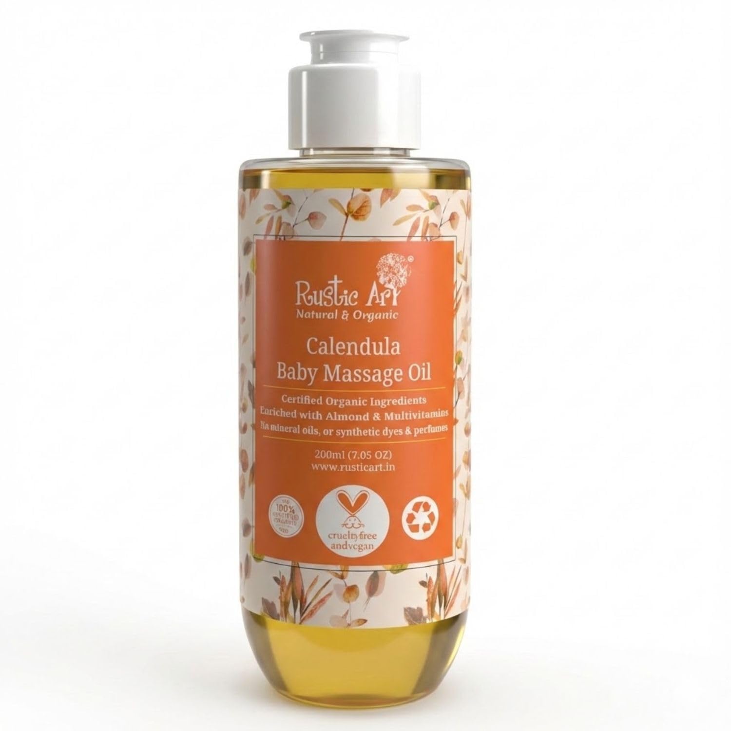 Rustic Art Organic Calendula Baby Massage Oil | New Born | Head to Toe | Almond, Seasame & Moringa Oil | Fragrance Free | 200 ml-picture-15