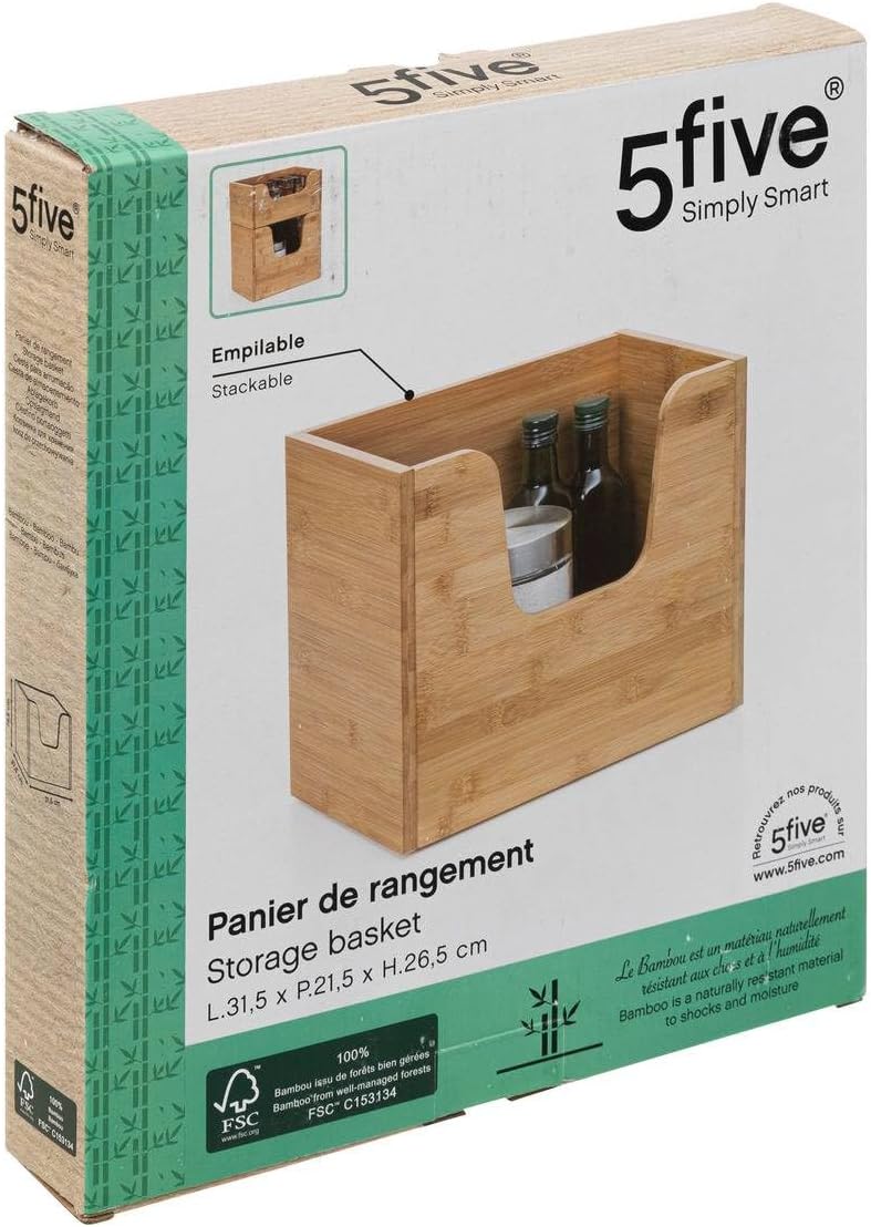 5 five simply smart Stackable Basket Bam Height 26.5 cm, Beige
