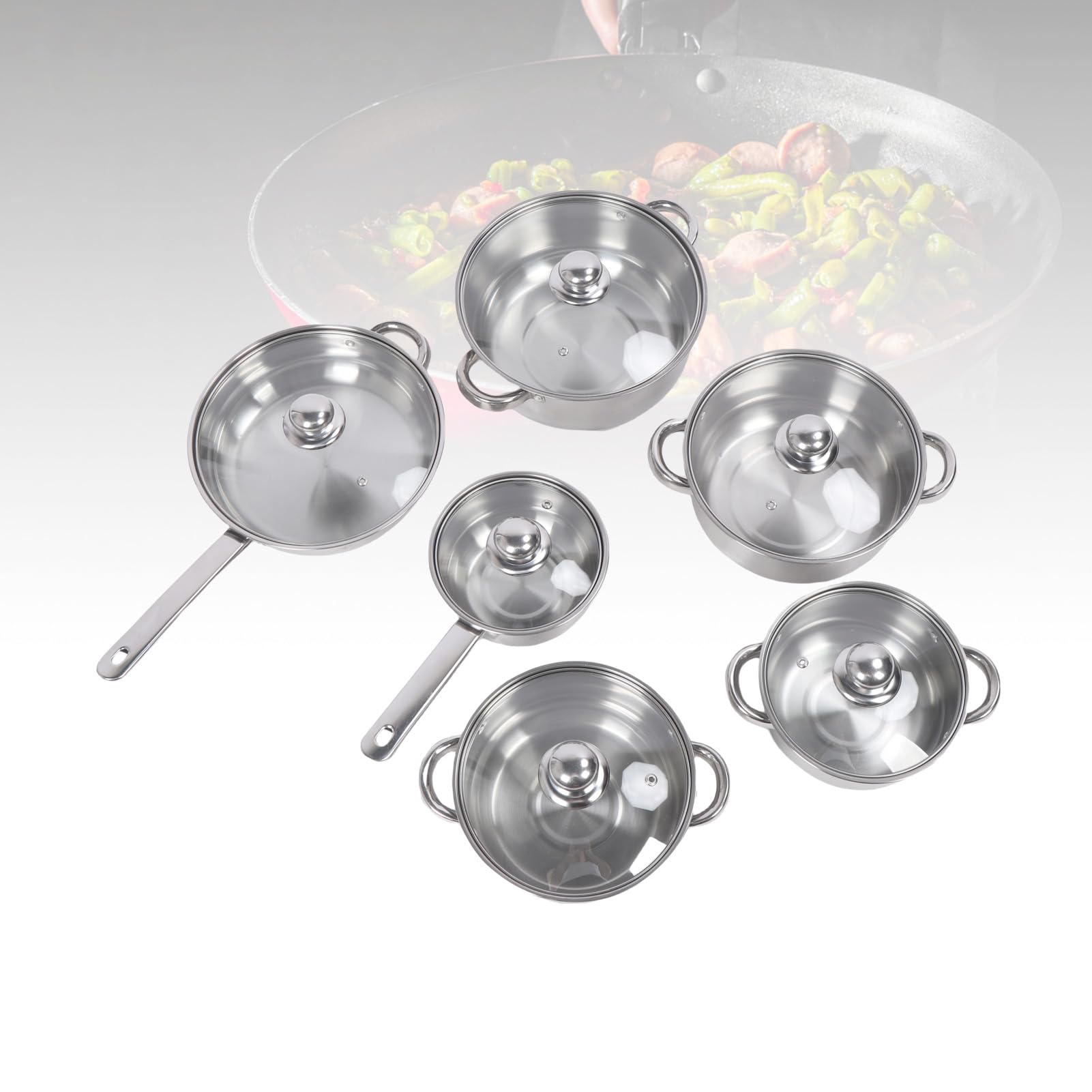 Set di pentole in acciaio inossidabile da 6 pezzi con coperchi anche per riscaldare pentole e padelle ispessite per la