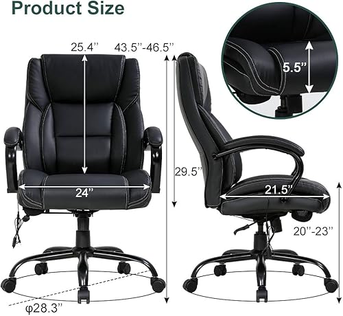 Vista 3 de Silla de oficina grande y alta, asiento ancho de 500 libras, silla de escritorio con soporte lumbar, reposabrazos giratorio, respaldo alto, silla