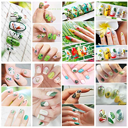 1000+ Pcs Plant Nail Art Stickers Decals 3D Summer Tree Stickers Include Plant Cactus Leaf Grass Ring Coconut Tree With Tweezer For Nail Tip Diy, 12 Sheets (Summer Plant) #TOP1