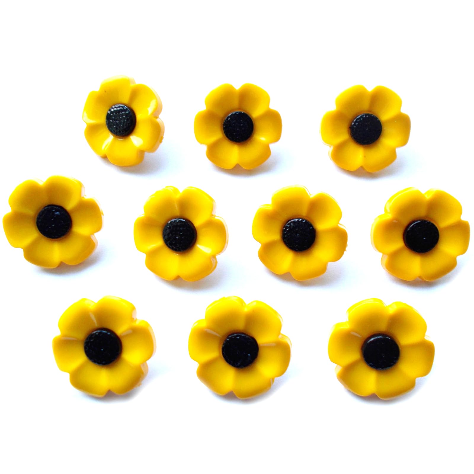 Flower 2 Colour Feature Buttons - Pack of 10 (Sunflower Yellow Black, 38mm)