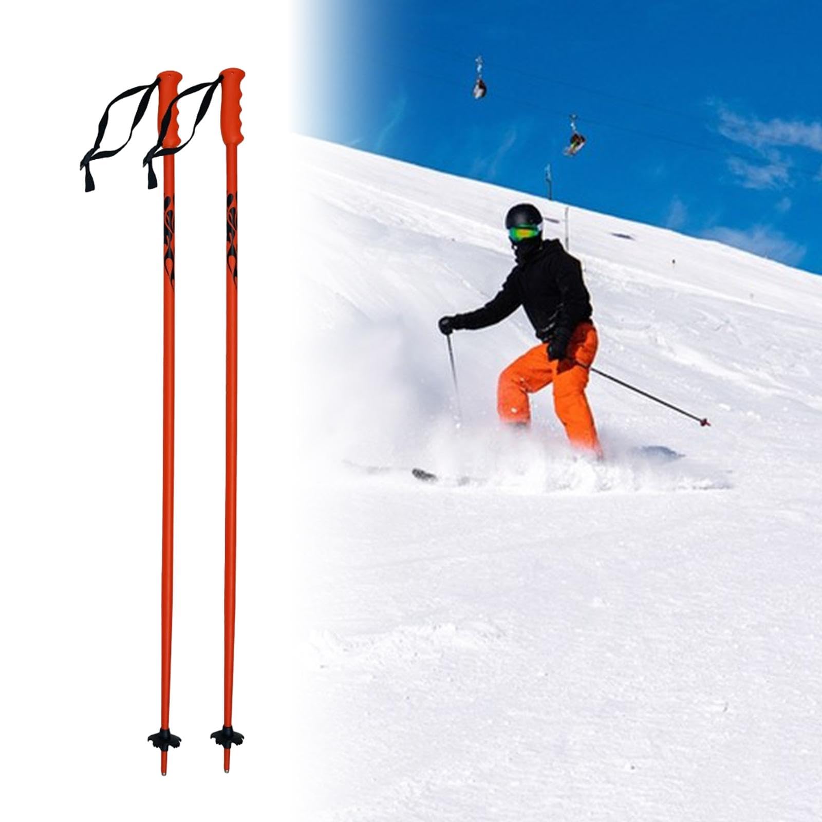 Bâtons de Ski Aluminium Monobloc Lot de 2, Équipement Ski Extérieur Polyvalent, Orange Fluorescent