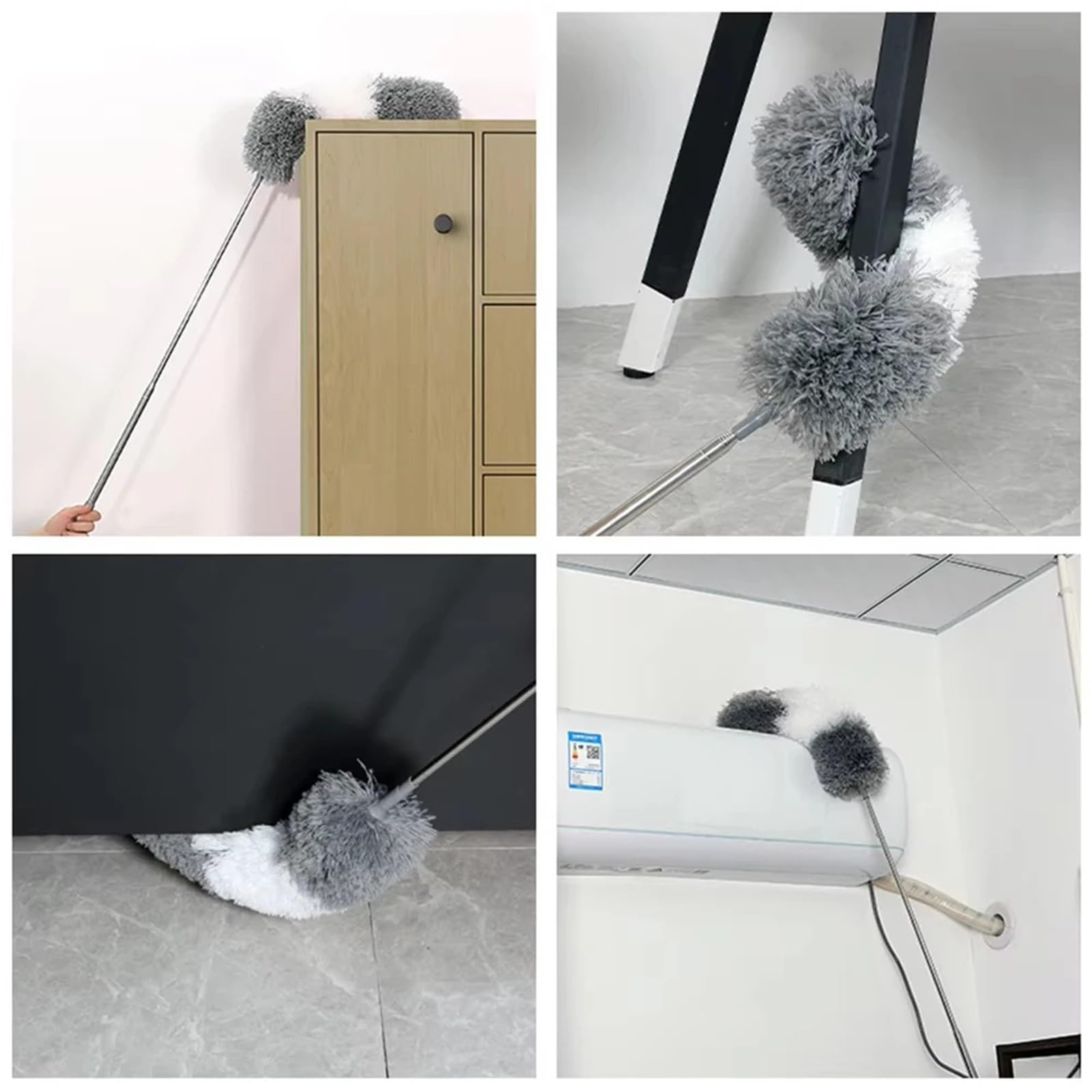 Plumero Atrapapolvo 140/250/280 cm telescópico extendido Largo Hendidura Tela de araña cepillos Microfibra hogar Flexible(2.5m Seta)