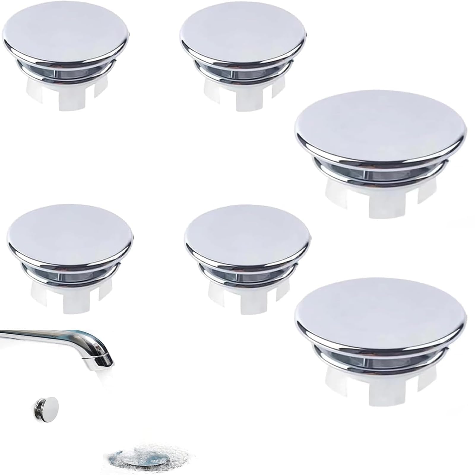 6PCS Sink Overflow Ring, Round Sink Overflow Cover Sink Hole Replacement Overflow Hole Round Basin Trim Drain Cap Cover,for Bathroom Kitchen Sinks Silver 22 24mm