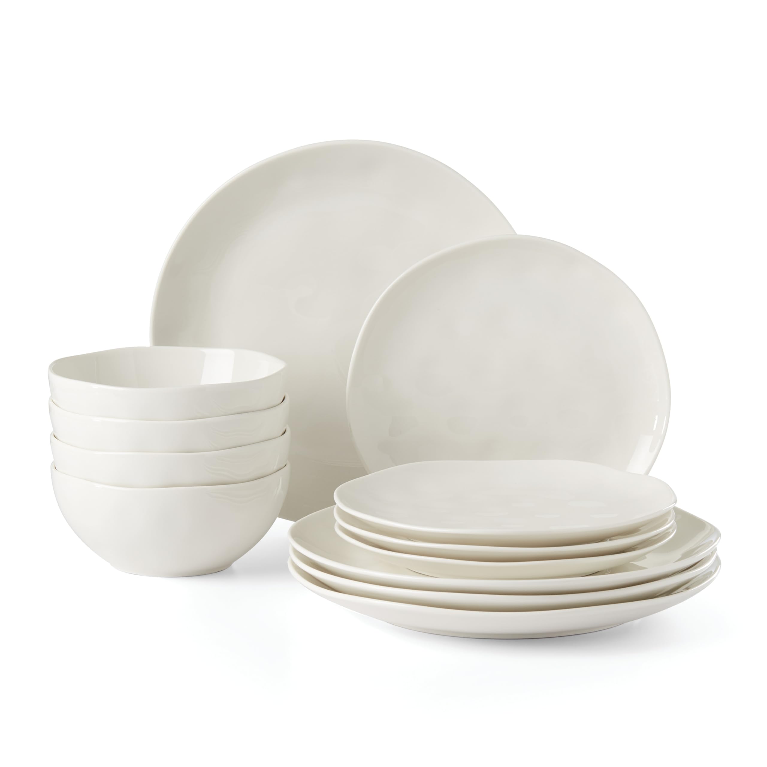 Lenox White Bay Colors – Set Stoviglie 12 Pezzi In Porcellana – Piatti E Ciotole Per 4 Persone – Lavabile In Lavastoviglie E Microonde
