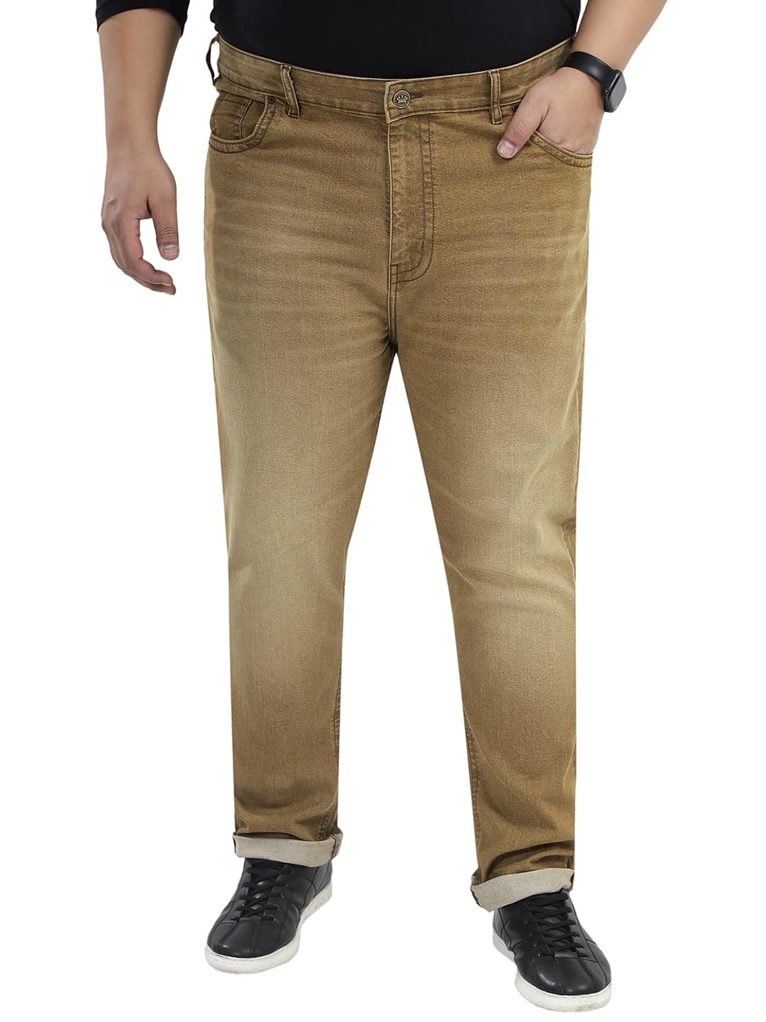 john pride Plus Size Men Mid-Rise Light Fade Stretchable Regular Fit Khaki Jeans (EJPJ25175_Khaki)-picture-23
