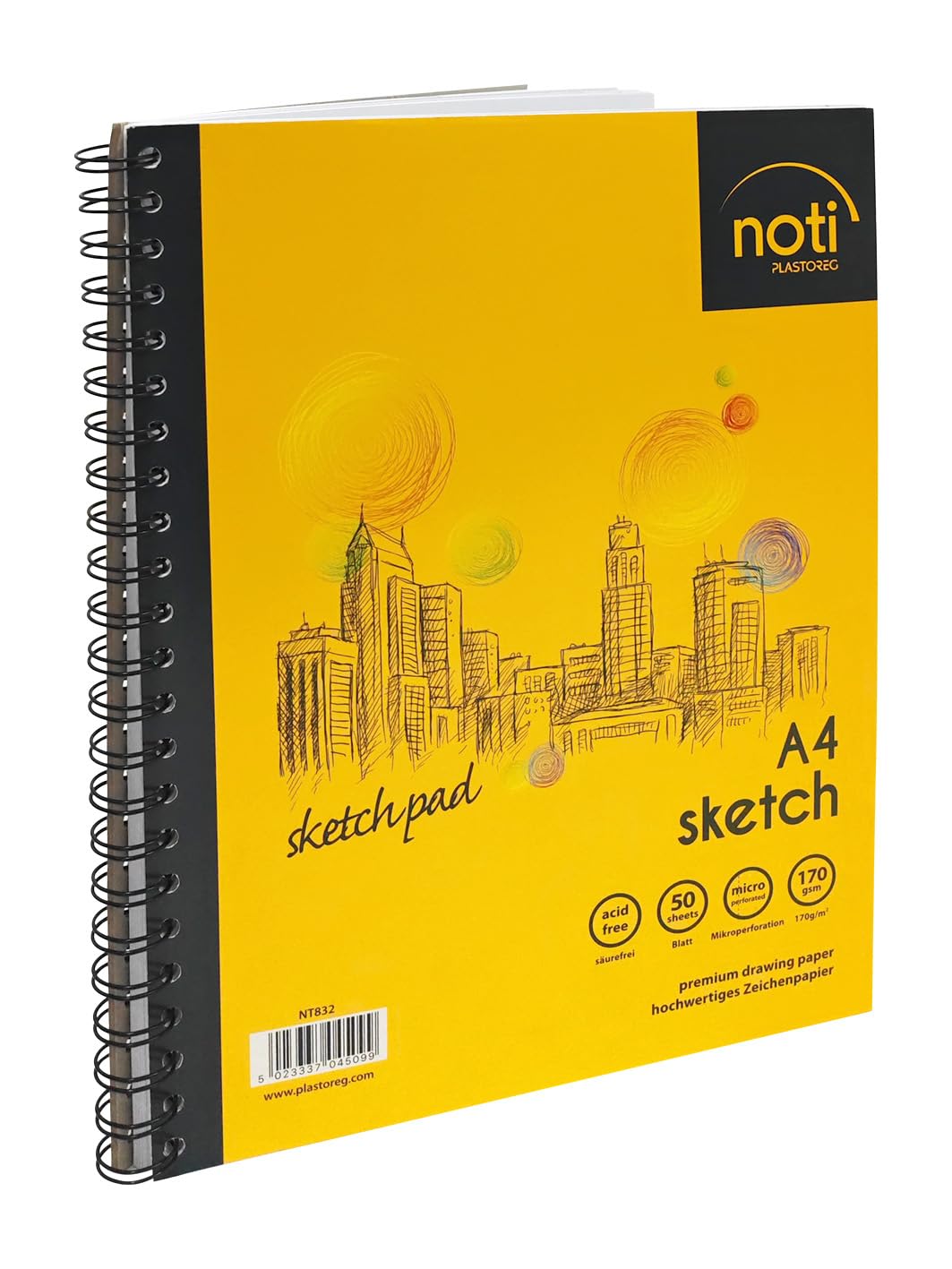 Noti White Sketch Pad A4 Wirebound 100 Pages (50 Sheets) 170Gsm Smooth Cartridge Paper