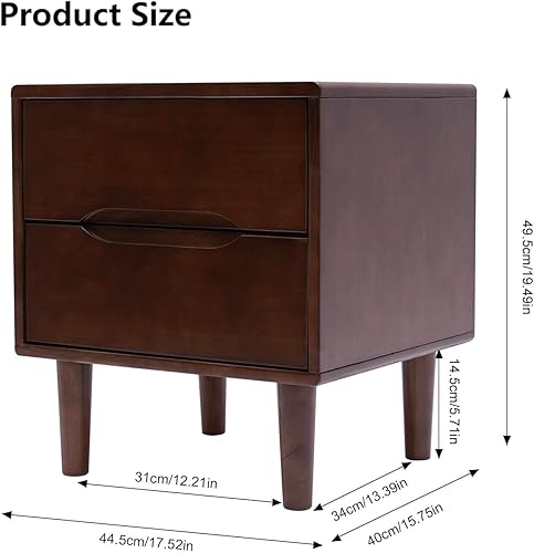 Miniatura 2 de Gdrasuya10 Mesitas de noche pequeñas de madera de nogal, mesita de noche de mediados de siglo, mesa auxiliar moderna con 2 cajones para dormitorio,