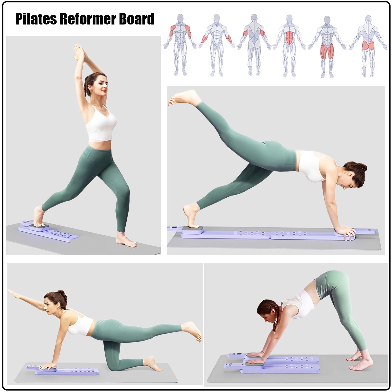 Pilates Reformer Board Machine, Multifunktional Fitness Brett Set Mit Push-Up Griff & Automatische Rebound Ab Roller, Zuhause Gym Workout Geräte Für Ganzkörper Exercise