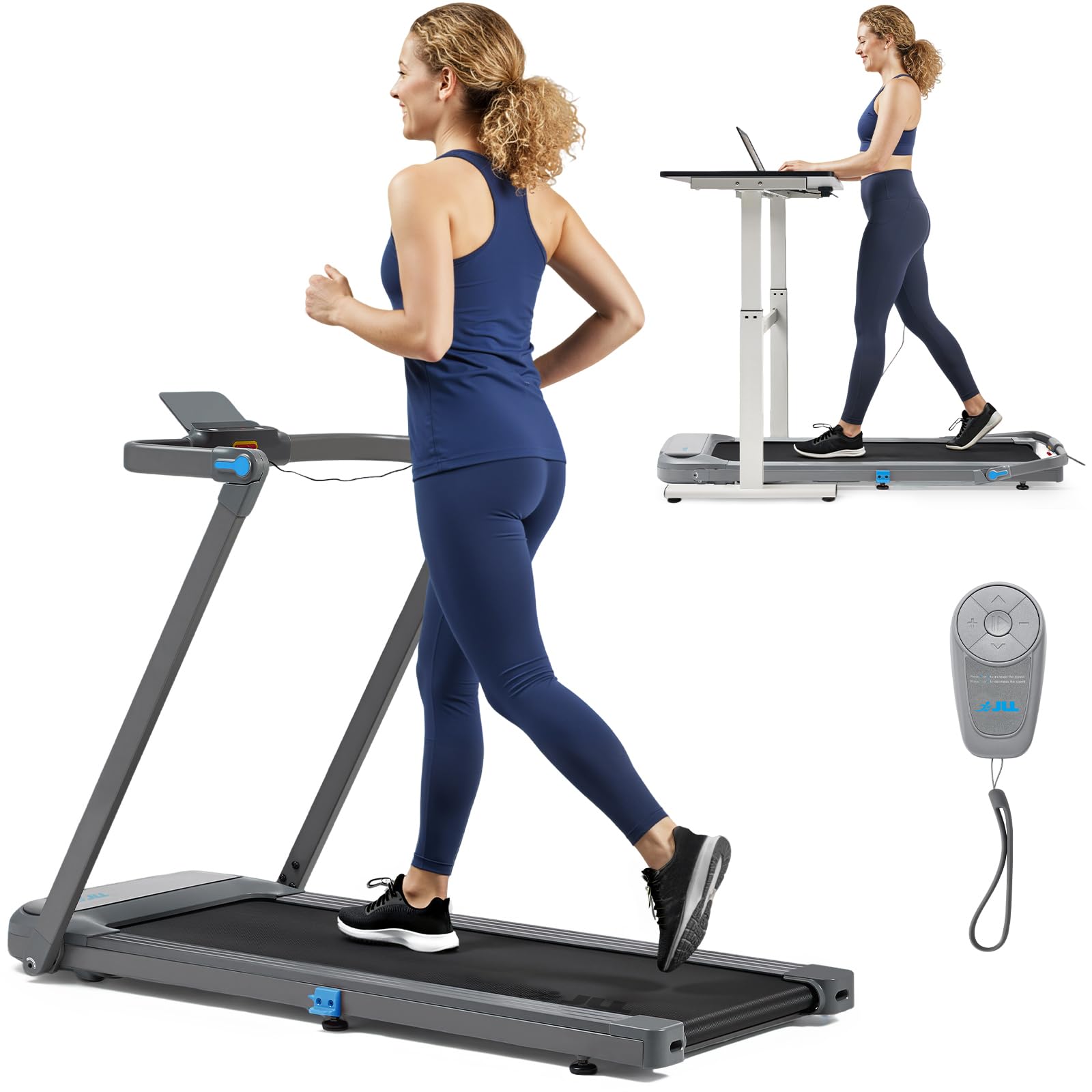 JLL Foldable Treadmill Under Desk Walking Pad for Home - 2 in 1 Treadmill with Remote Control, Smart Bluetooth Connection with SunnyFit App, Dual Mode Indoor Walking/Running Machine