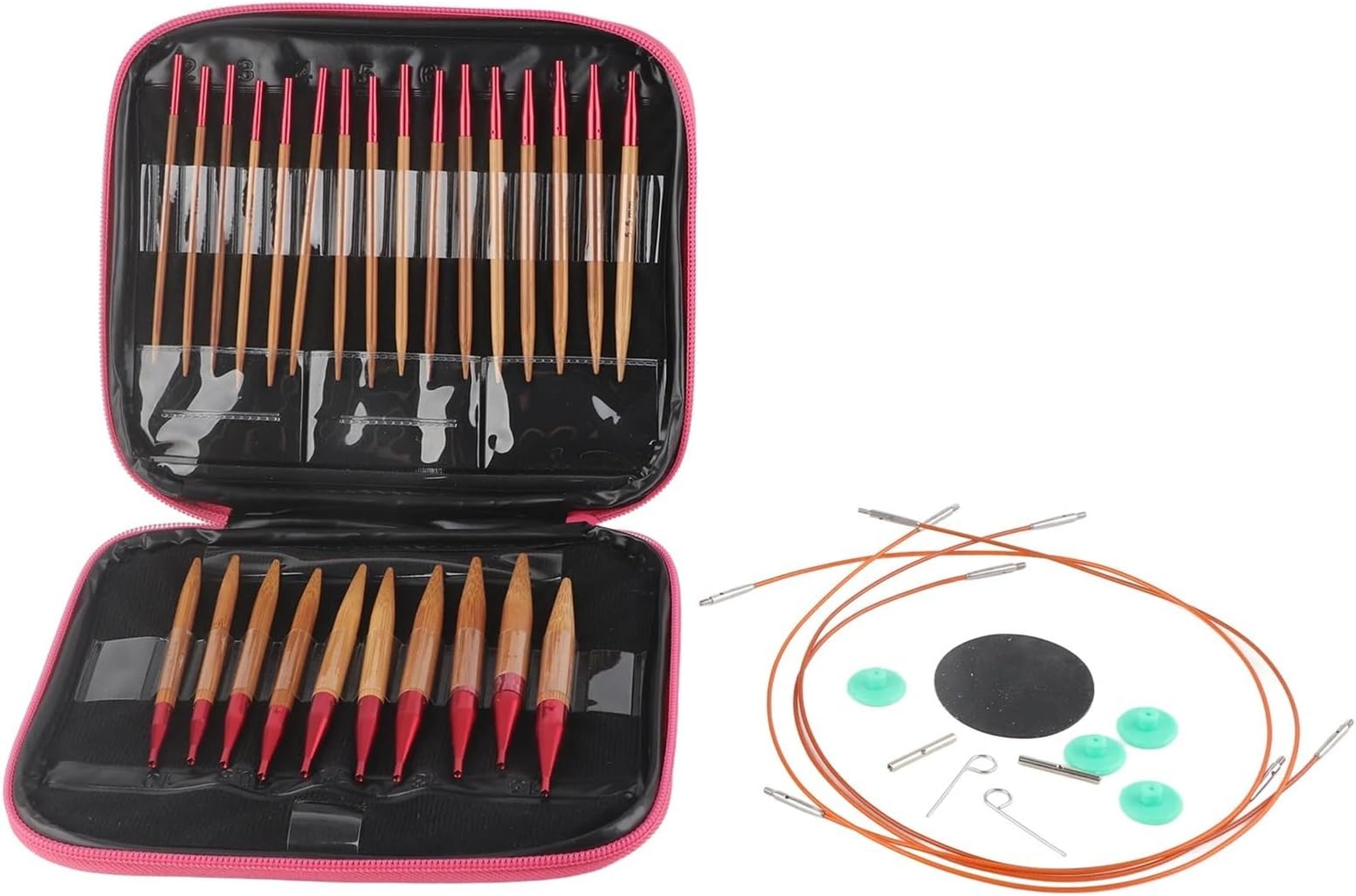 Circular Knitting Needles Set Interchangeable Carbonized Bamboo Needles Set Aluminum Circular Knitting Ring
