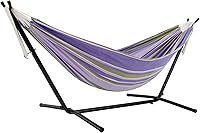 Vista 29 de Vivere - Hamaca doble de algodón con soporte de acero que ahorra espacio, cuerdas de poliéster mejoradas de 450 libras de capacidad - Incluye bolsa