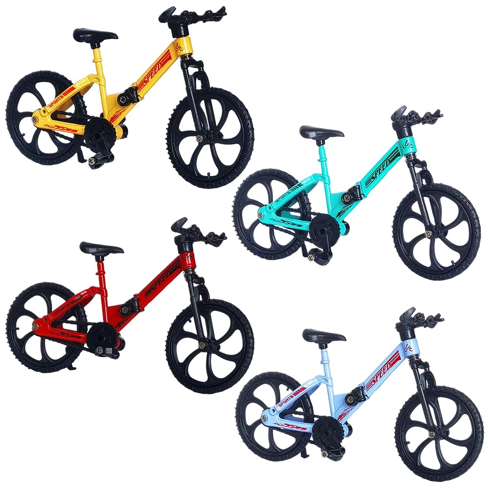 Finger Bikes, 4PCS Mini Bicycle Models, Miniature Mountain Bicycle, 1:18 Scale Mountain Bike Toy, Finger BMX Figurine Toys, Riding Bike Ornaments, Bikes Model Cake Topper, Home Office Tabletop Decor-B