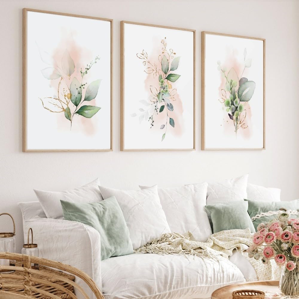QUNAQ Leinwand-Druck-Set - 3-teilig, 40x60 Cm, Aquarell-Blumen-Motiv, Ohne Rahmen