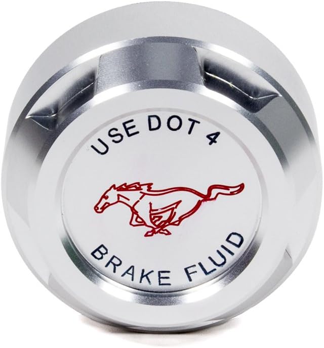 Drake Muscle Cars Billet Aluminum Brake Master Fluid Cap with Officially Licensed Running Pony Compatible with 2015-2017 Ford Mustang, Model FR3Z-2162-BL