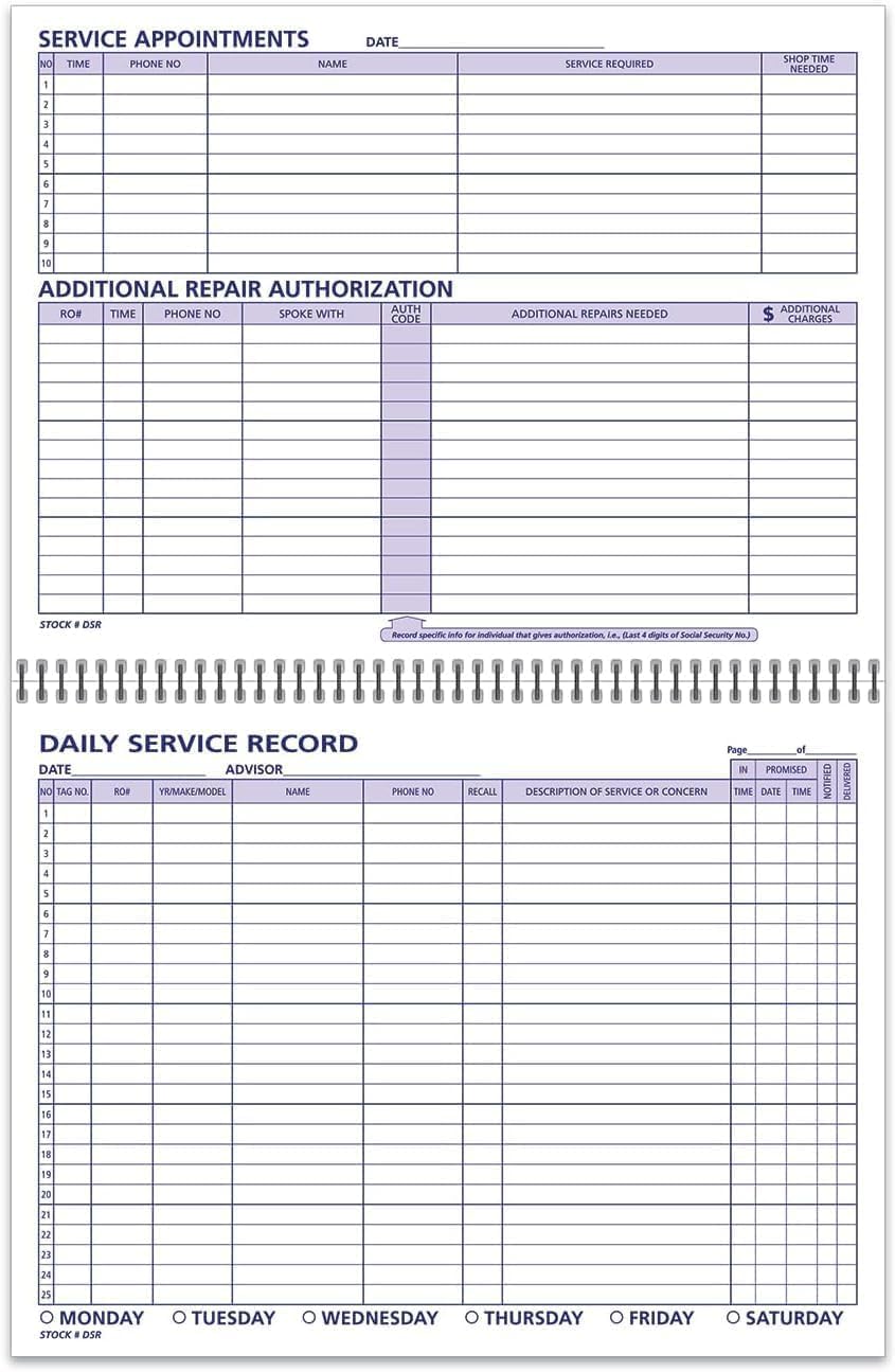 Daily Car Service Record Book – 21,6 x 27,9 cm Spiralbindung, Auto-Service-Protokoll, blaue Tinte, langlebiges 90#-Papier, Automobil-Service und Reparatur-Tracking, Händlerwerkstatt, 100 Seiten/Buch