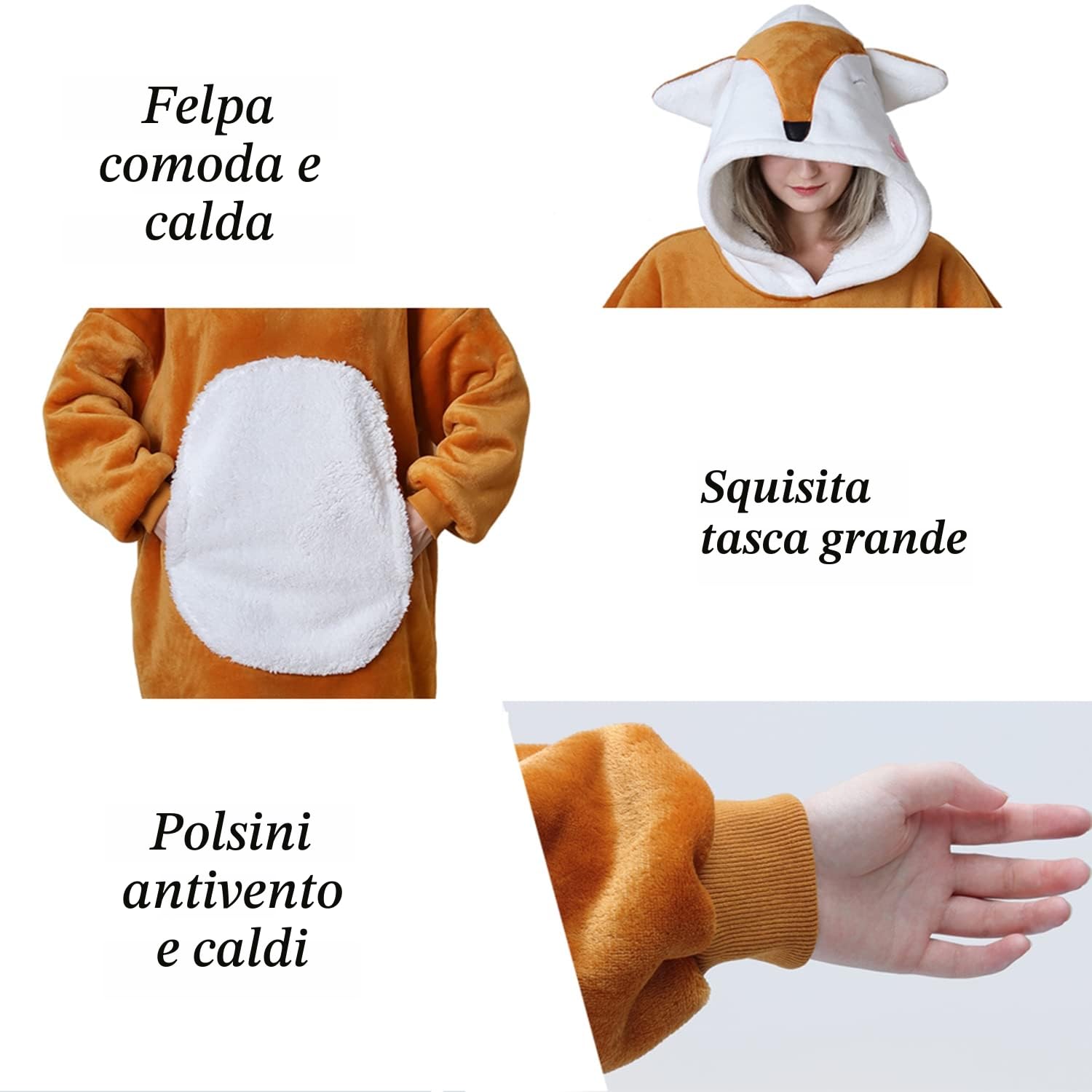 Felpa Coperta Indossabile con Cappuccio Donna e Uomo, Oversize Coperta Plaid con Maniche Poncho in Pile Sherpa Morbida e Calda
