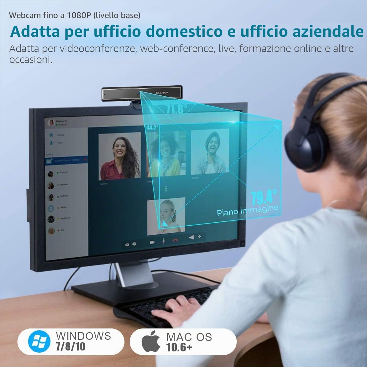 CA20 Telecamera IR USB per Riconoscimento Facciale per Windows Hello Windows 11, Web Camera Up to 1080P (Entry Level) con Doppio Microfono Omnidirezionale per Videoconferenza e Home Office