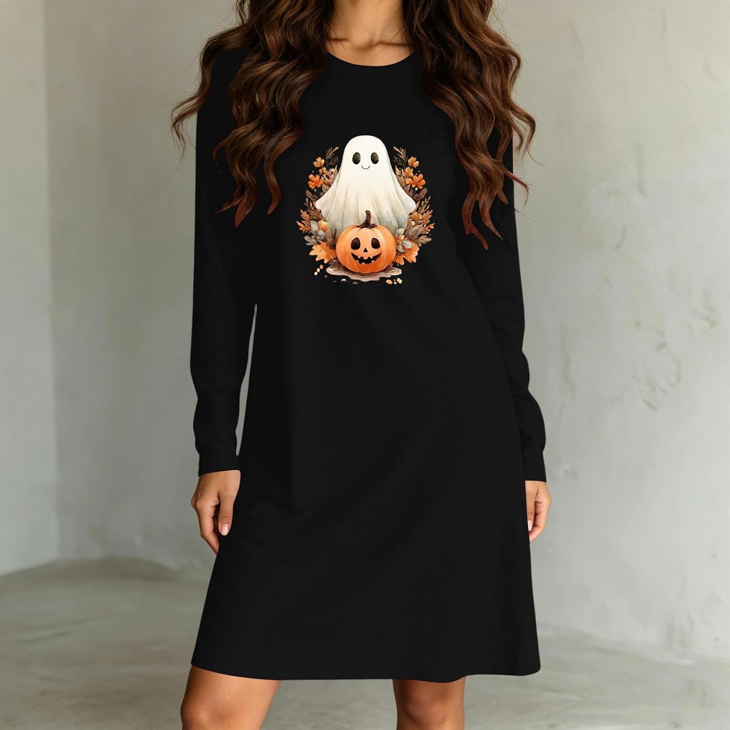 Womens Crewneck Nightgown Halloween Sleepwear Comfy Sleep Dress