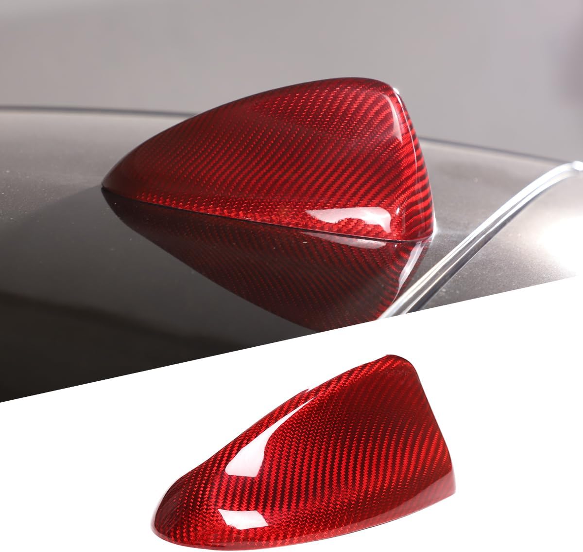 Fit for 2020-2025 Alfa Romeo Giulia/Stelvio/Tonale Car Roof Shark Fin Antenna Radio Signal Base Decoration Cover,Real Carbon Fiber Trim,Auto Exterior Accessories (Red Carbon Fiber)